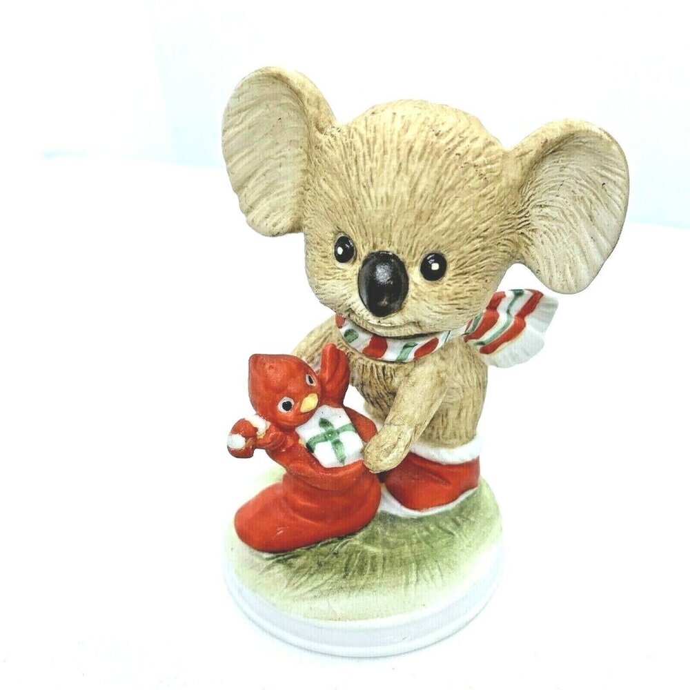 Lefton Baby Koala Bear in Red Shoes w/ Christmas Stocking & Bird Figurine